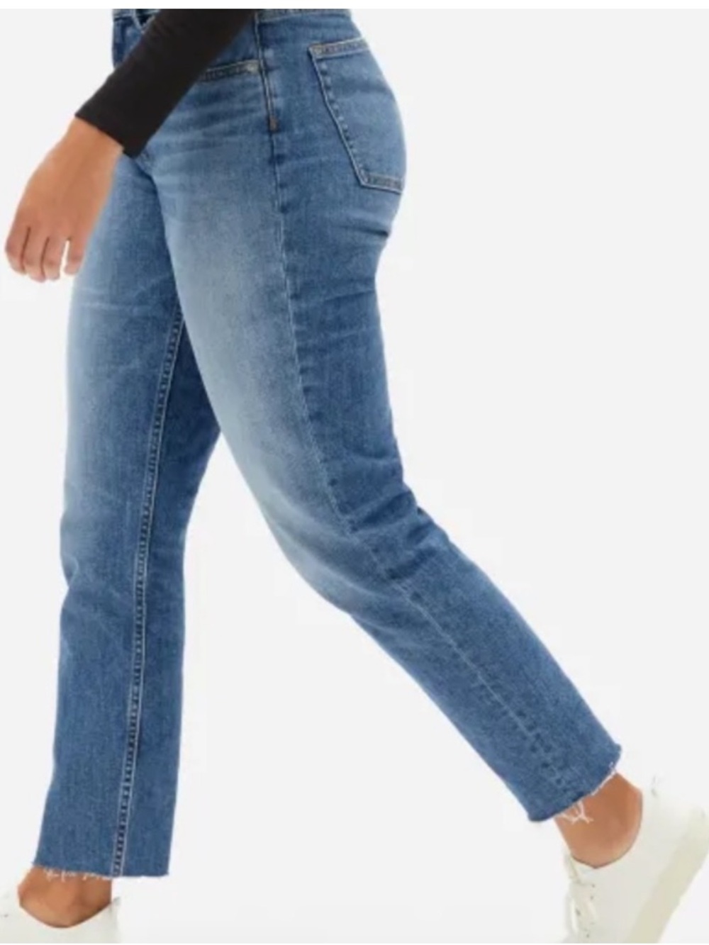 Everlane Curvy Cheeky High Rise Jean in Classic Blue Raw Hem 26 Crop
